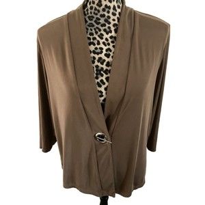 Chicos Easywear Blouse Size 2 Brown Career Long Sleeve Pendant Closure